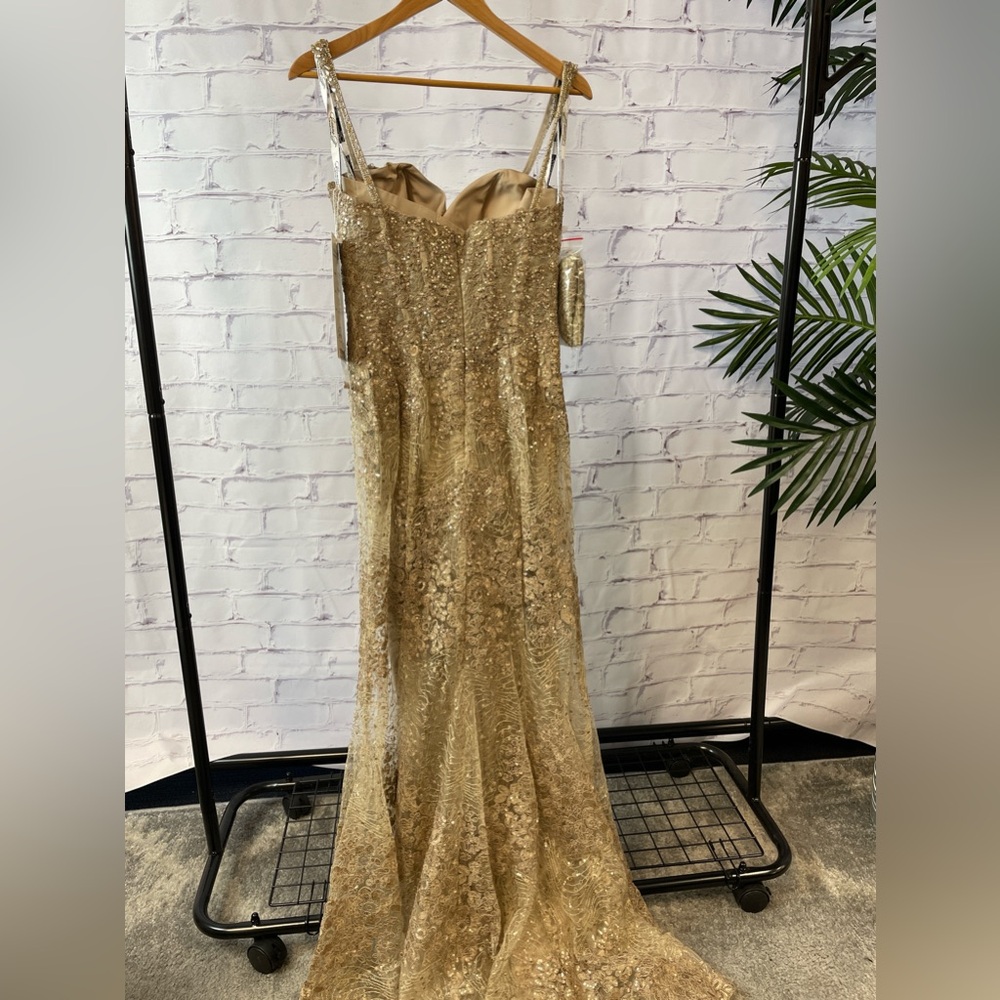 Mon Cheri Elegant Gold Sequin Gown - Picture 2 of 8